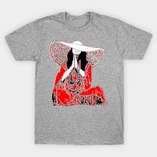 temple vibes serenity meditative pose fashionable hat moments T-Shirt